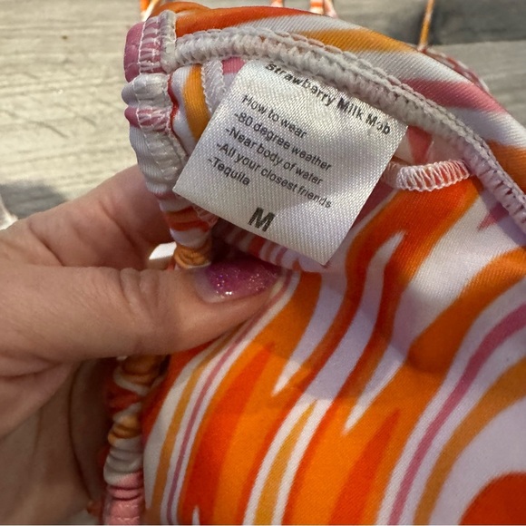 Strawberry Milk Mob Bikini 70s Swirl Print Two Piece Set Y2K Festival Swimwear m - Picture 6 of 6